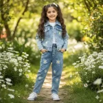 ست کت لی دو تیکه دخترانه طرح بابونه کد 2383