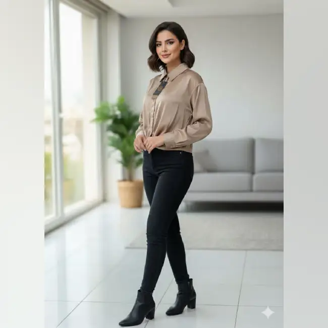 photo_2025-10-29_11-08-39 شومیز زنانه جلو گره ای شاینی کد 2711 - Image 1
